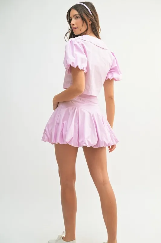 Puff Sleeve Button Down Top and Bubble Skirt Set, image 7