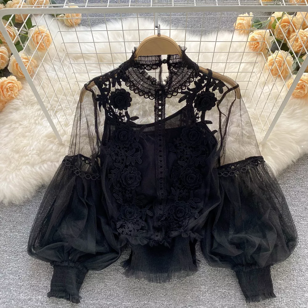 Floral Lace Blouse & Cami Set