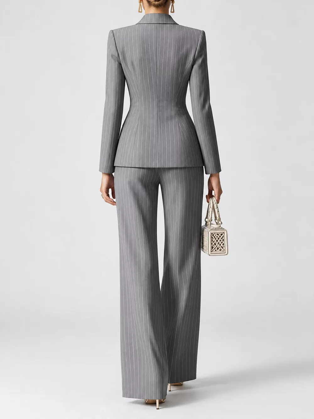 Double-Breasted Pinstripe Blazer and Wide-Leg Pants Set, image 14