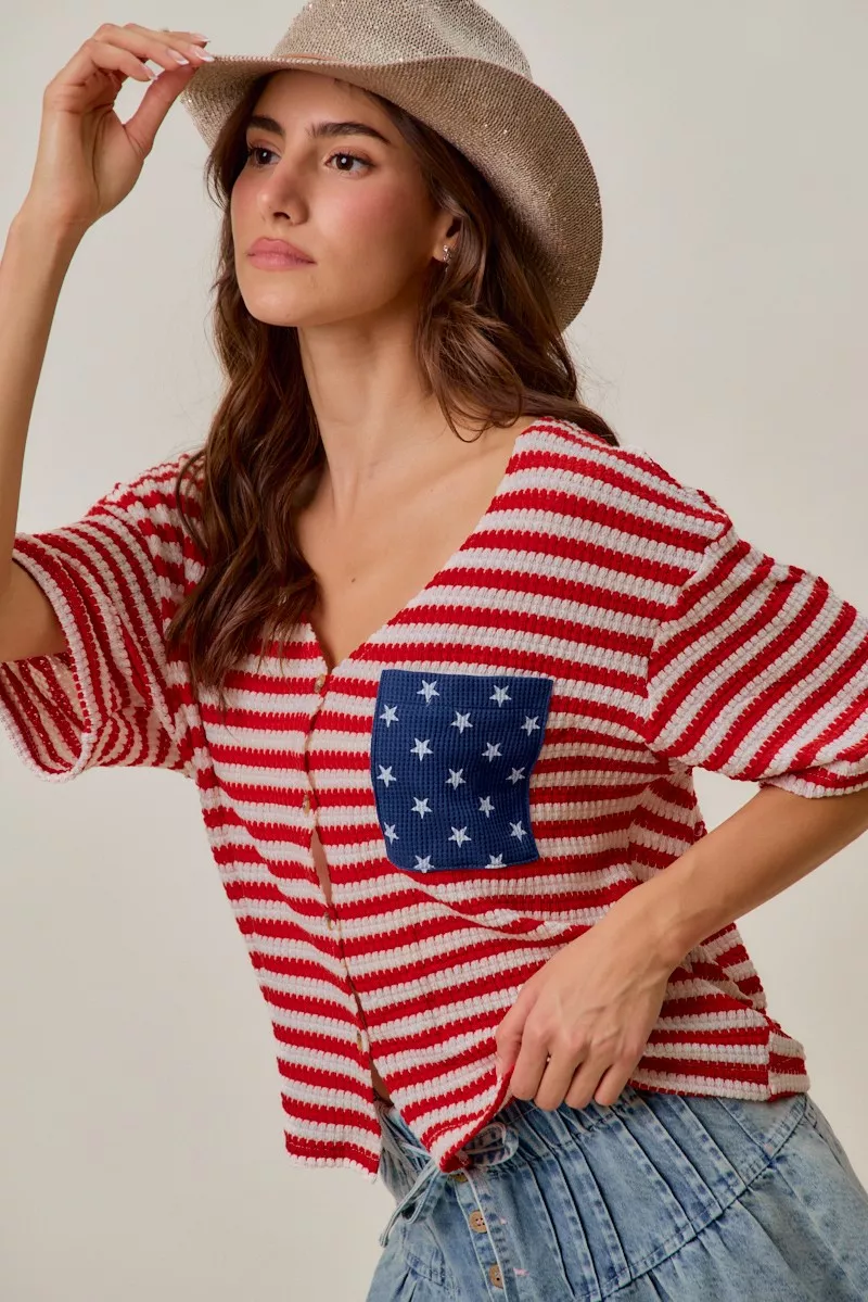 Stripe Waffle Knit Fourth Of July Cardigan Top, image 11