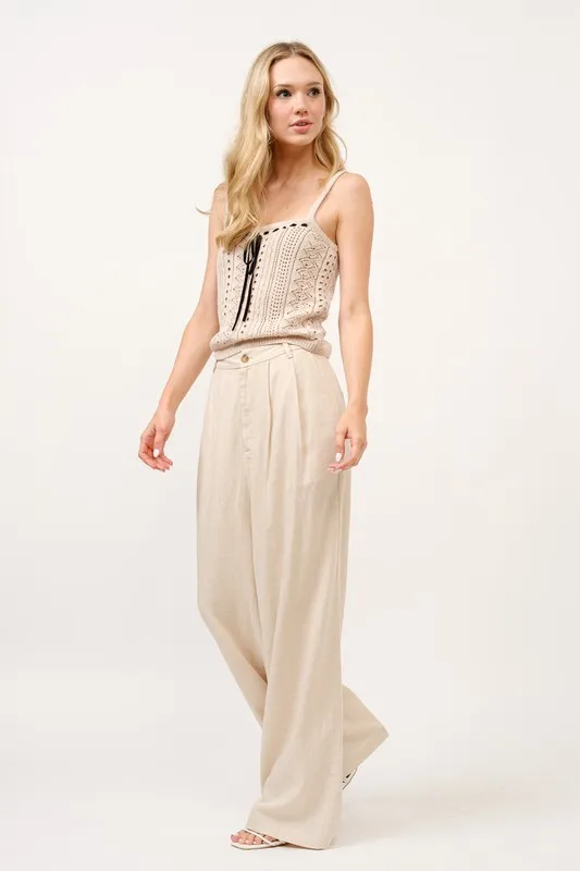 High-Rise Wide Leg Linen Blended Pants, image 7