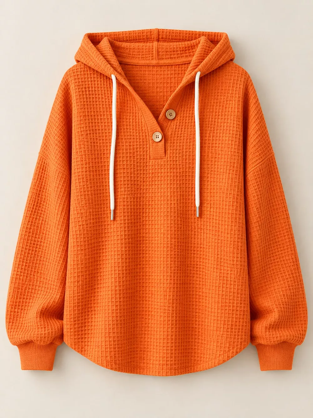 Full Size Waffle Knit Button Detail Hoodie Plus Size, image 33