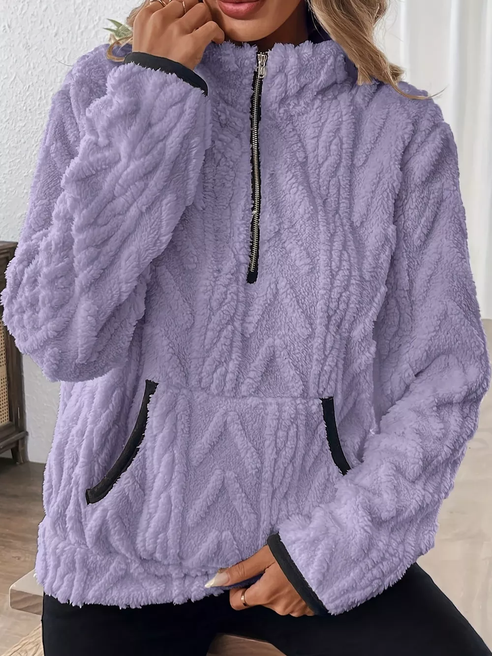 Full Size Quarter-Zip Sherpa Sweatshirt Plus Size, image 36