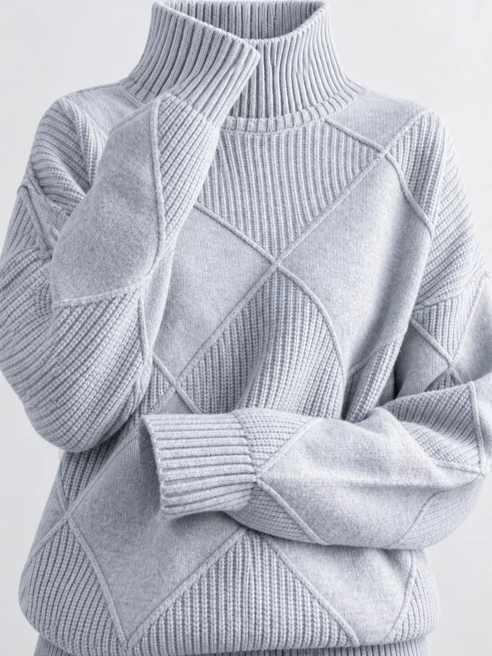 Full Size Diamond Pattern Turtleneck Sweater Plus Size, image 72