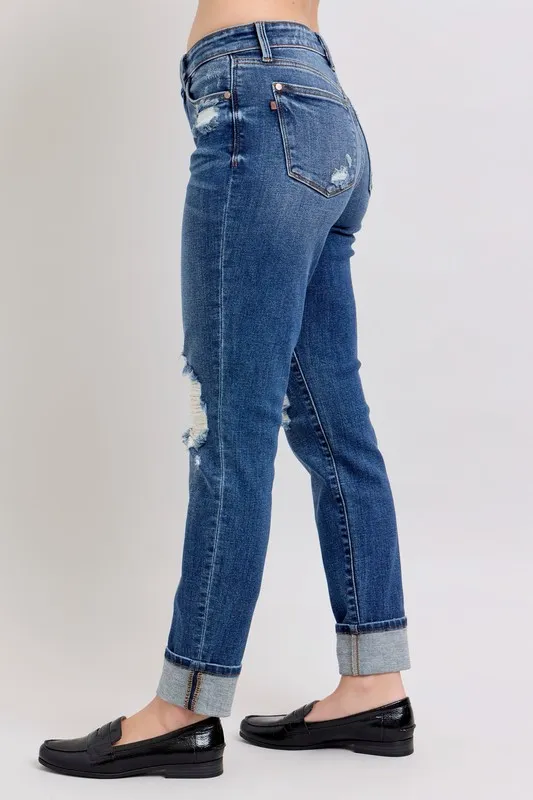 Full Size Mid Rise Boyfriend destroy Jeans with Yoke Pockets and Faux Selvedge Cuff Plus Size, image 12