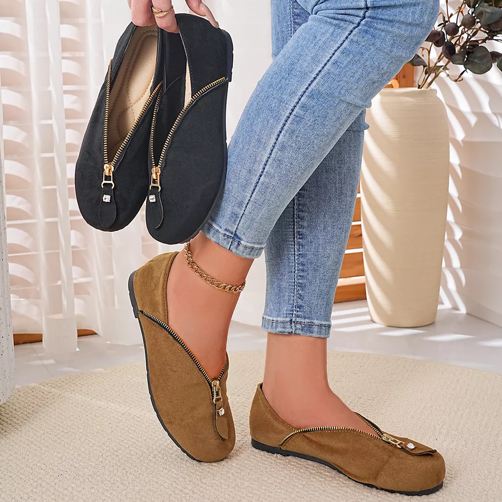 Chic Zipper Detail Flats Slip‑Ons, image 2