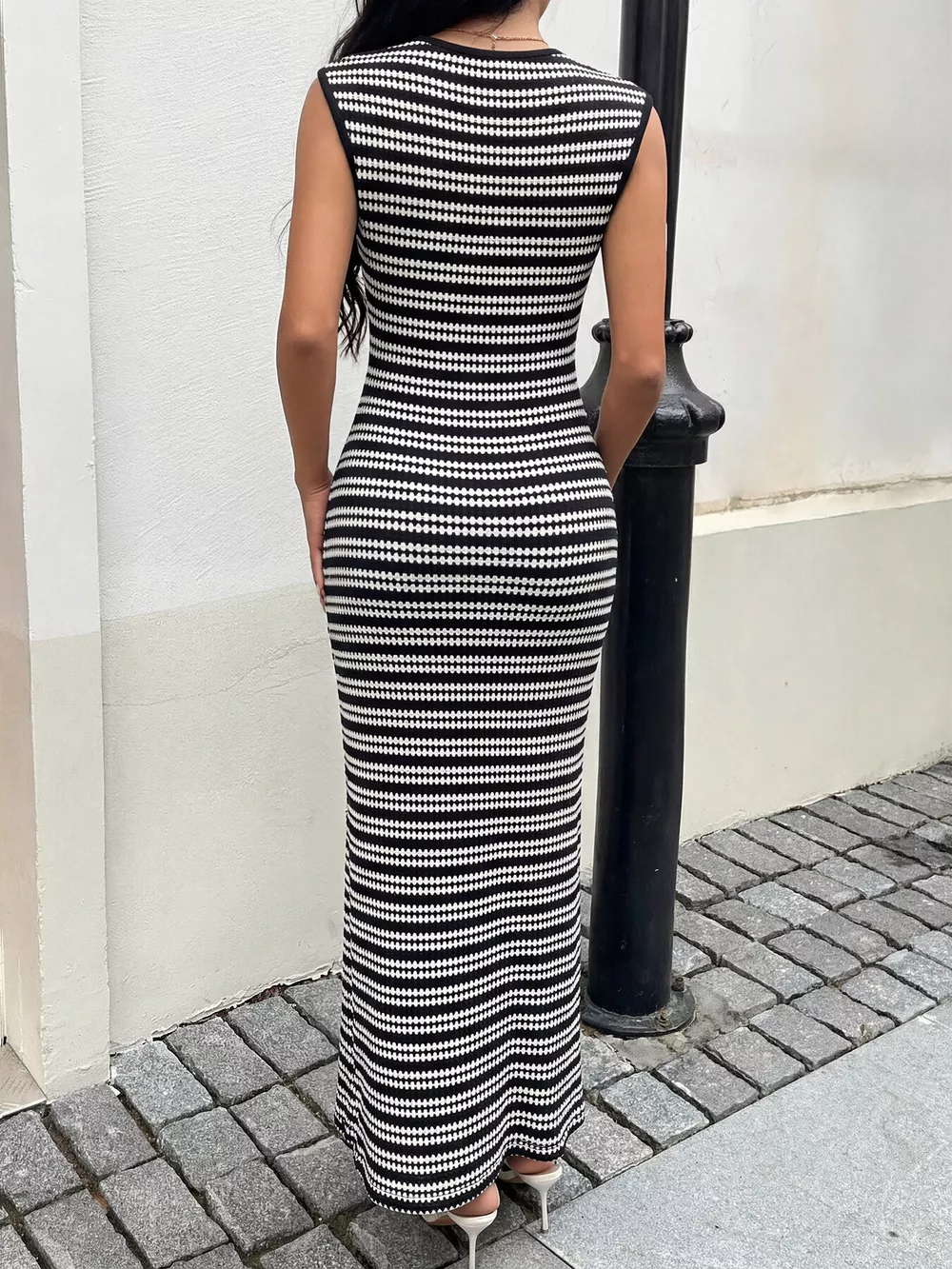 Striped Sleeveless Bodycon Knit Maxi Dress, image 5