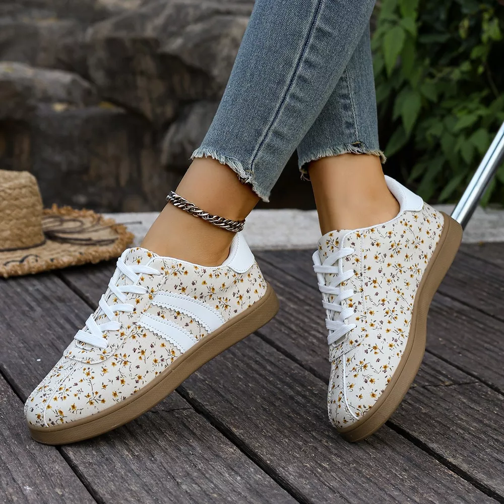Floral Print Sneakers with Side Stripes, image 2