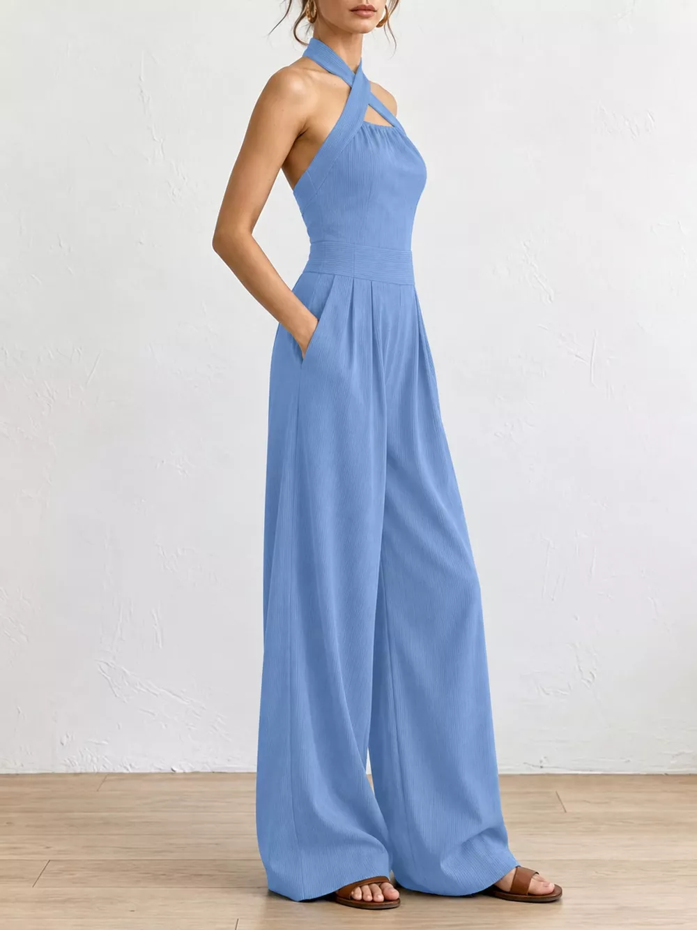 Full Size Halter Neck Wide-Leg Jumpsuit Plus Size, image 28