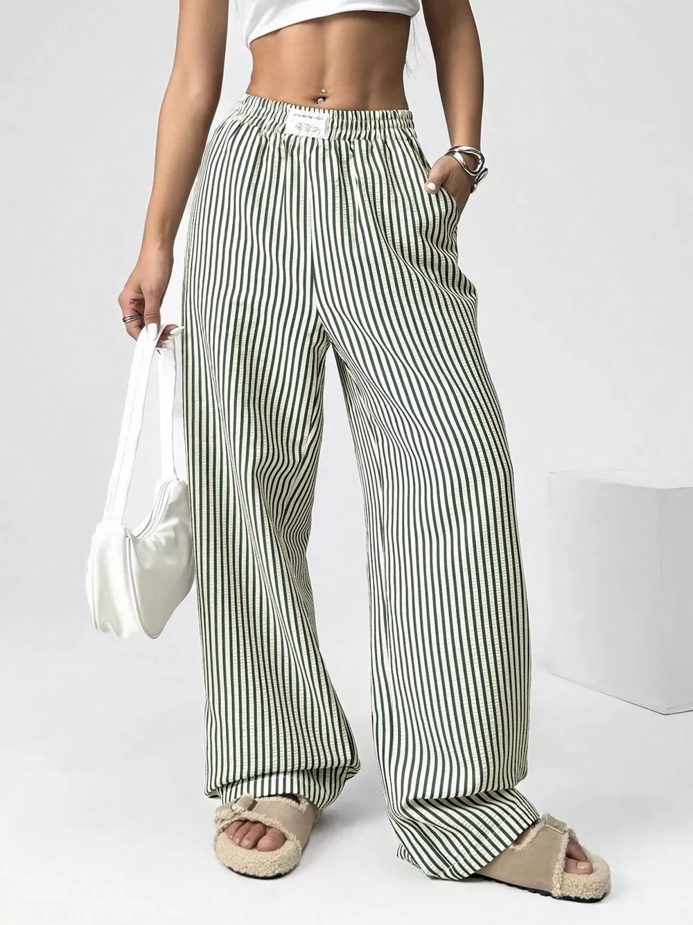 Striped High-Waisted Wide Leg Pants, image 8