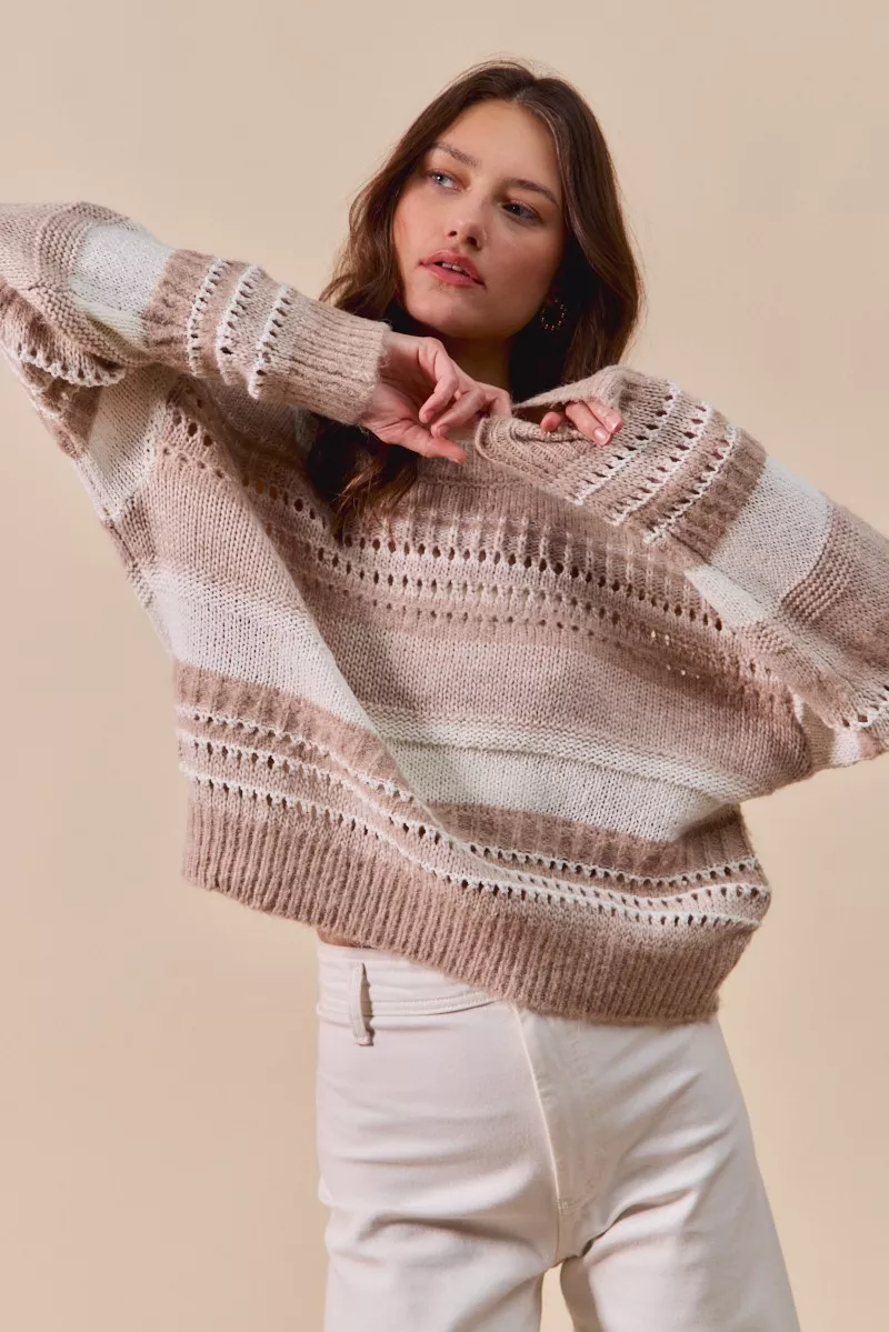 Variegated Stripe Textured Loose Fit Sweater, image 5