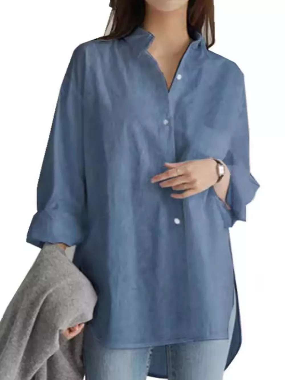 Full Size Oversized Button-Down Long Sleeve Shirt Plus Size, image 21