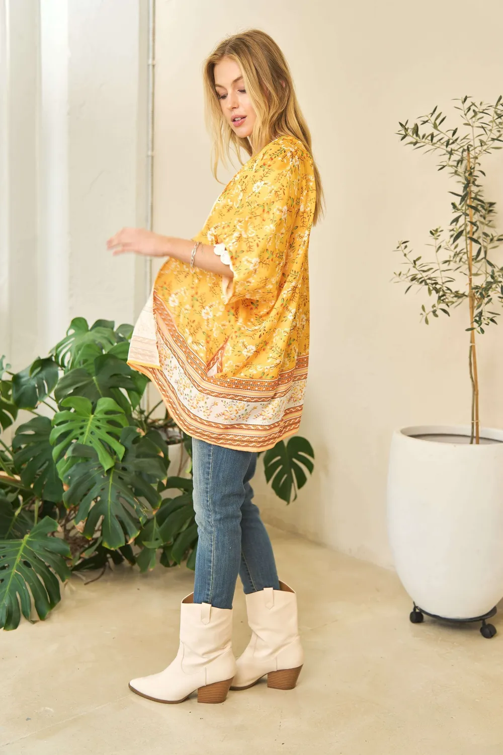 Floral Printed Short Sleeve Loose Fit Kimono Cover Up, image 9