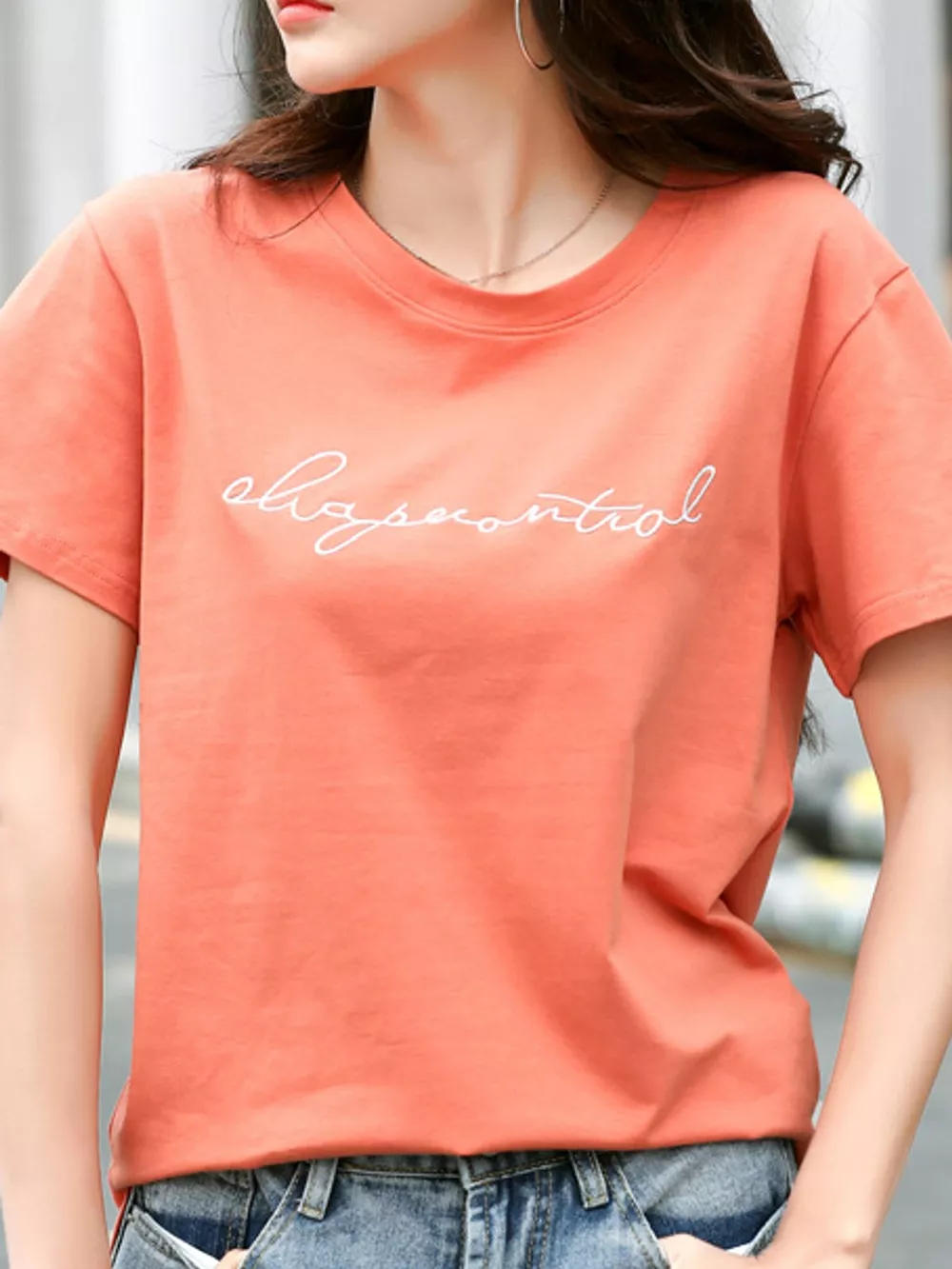 Full Size Letter Embroidered Round Neck T-Shirt Plus Size, image 11
