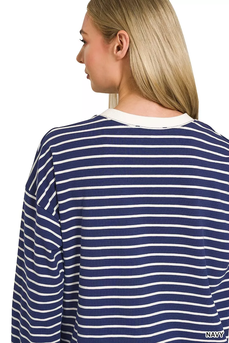 Contrast Striped Round Neck Sweatshirt, image 4