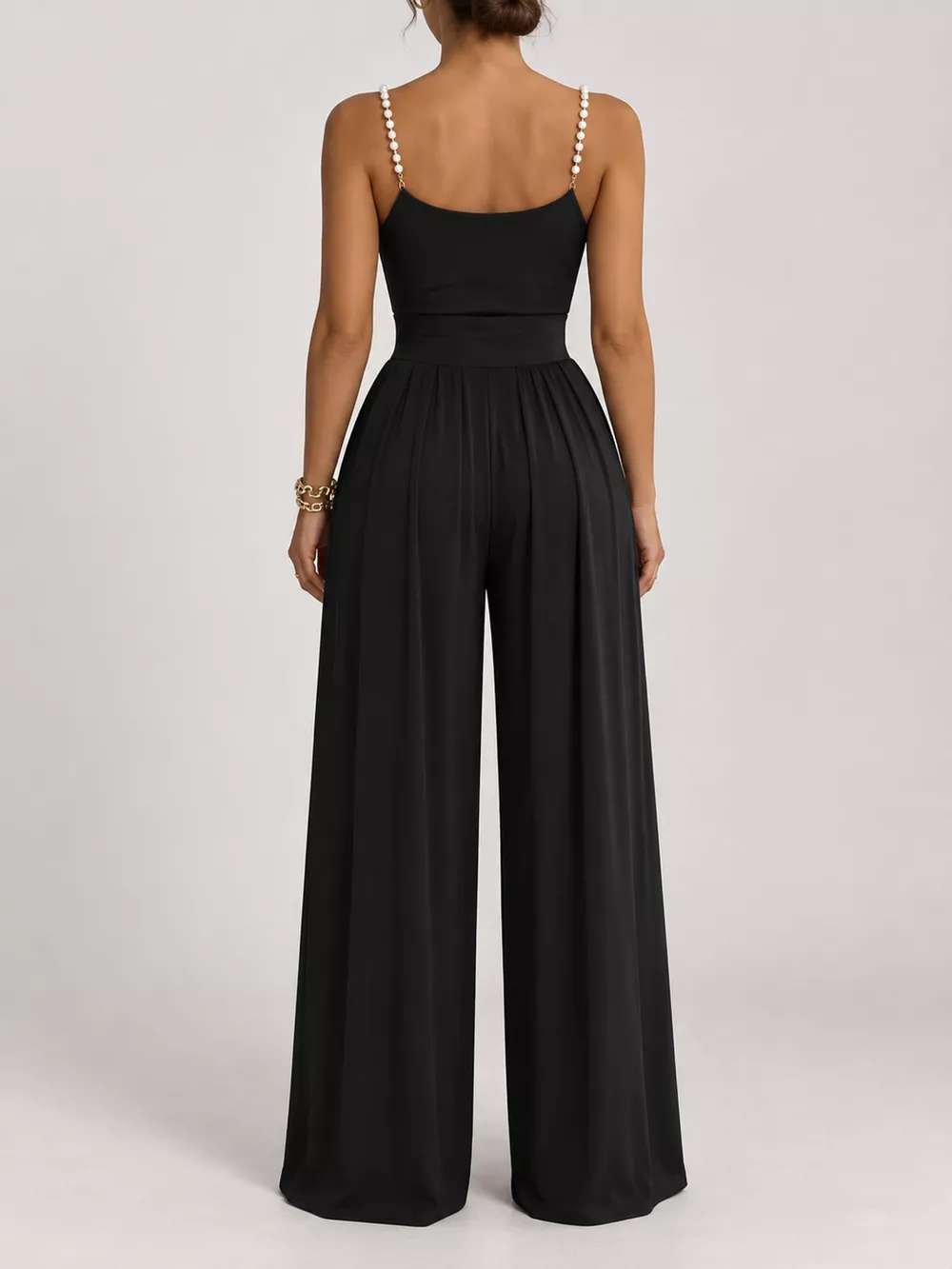 Cowl Neck Jumpsuit with Pearl Strap Detail, image 5