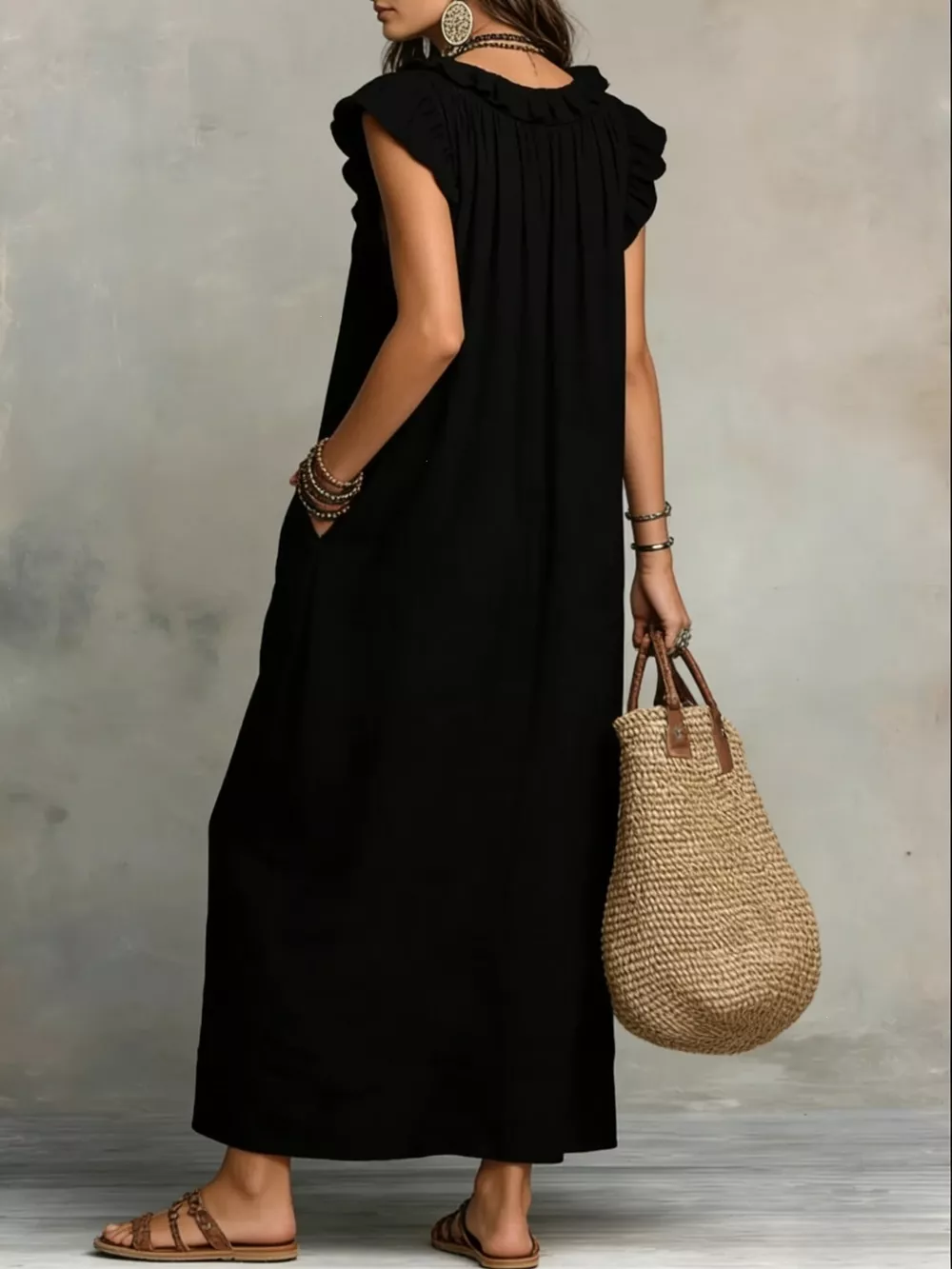Full Size Ruffled V-Neck Cap Sleeve Maxi Dress Plus Size, image 6
