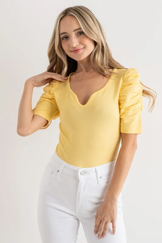Shirring Puff Sleeve Bodysuit