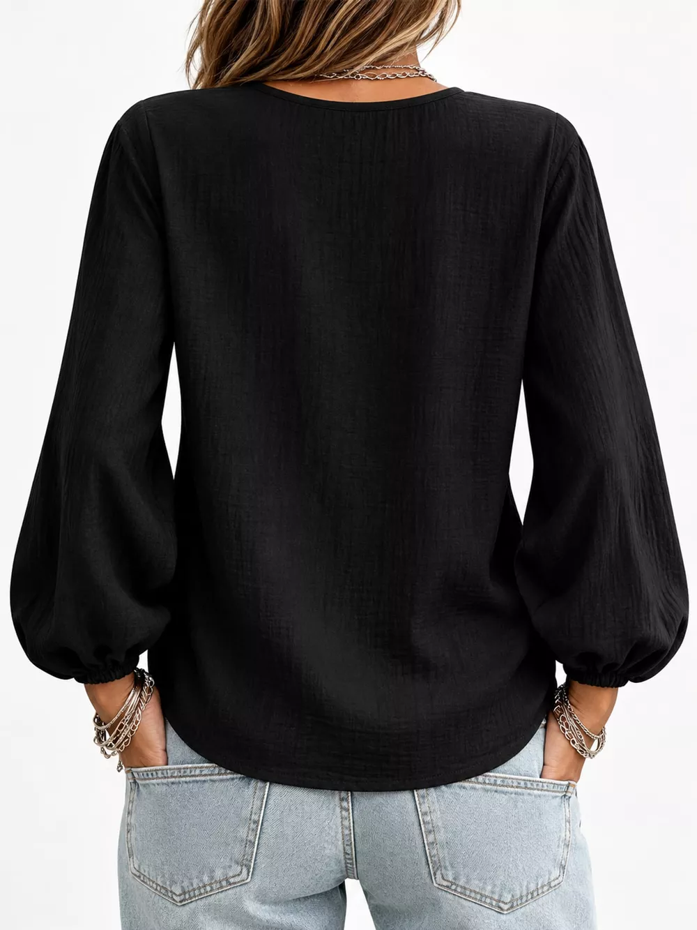 Full Size Elasticated Cuffs Long Sleeve Blouse Plus Size, image 7