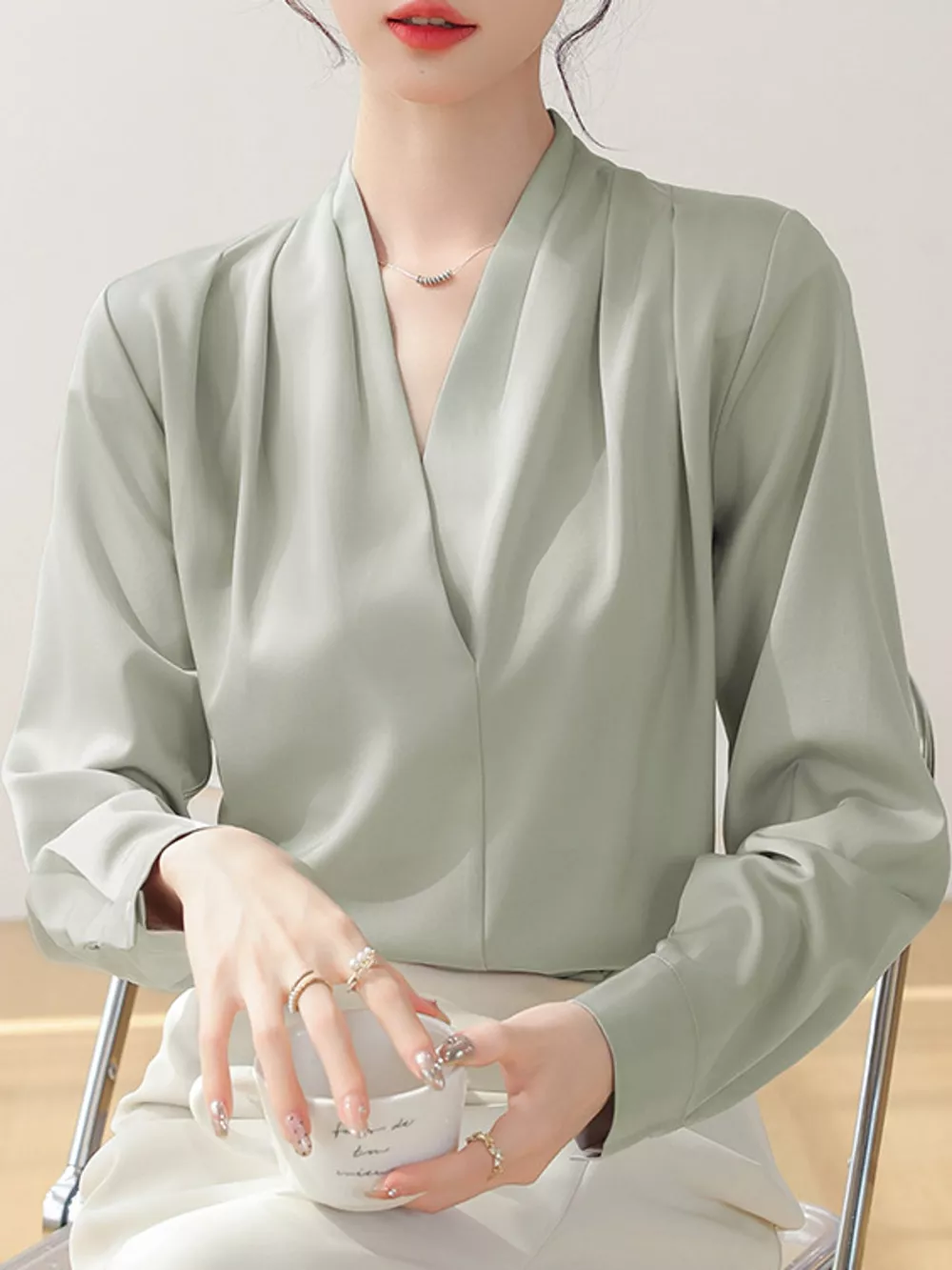 Long Sleeve Satin Blouse, image 9