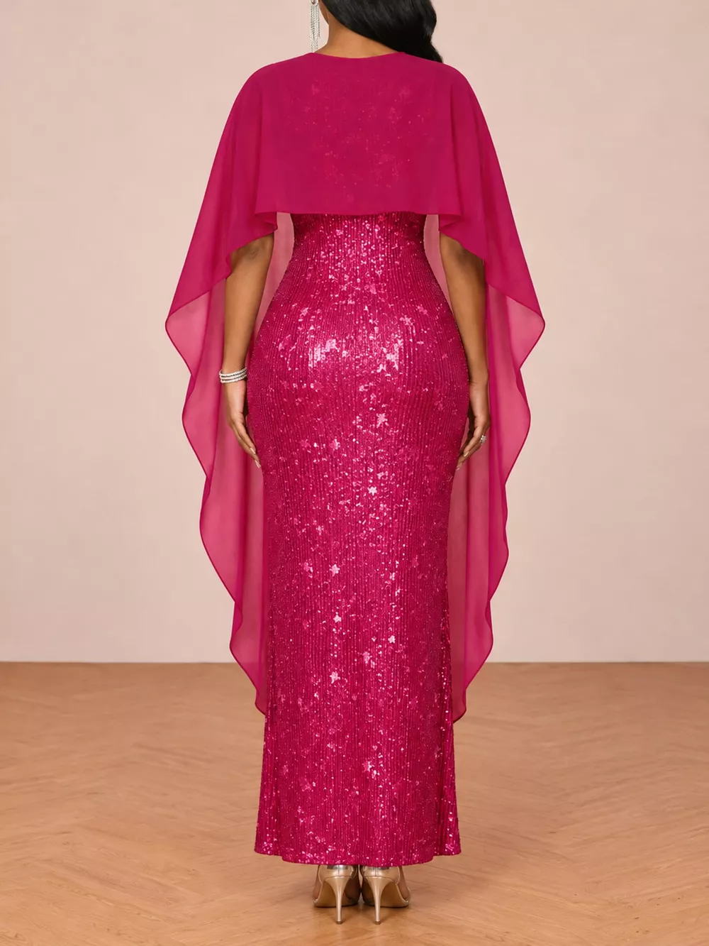 Sequin Cape Overlay Evening Dress, image 28
