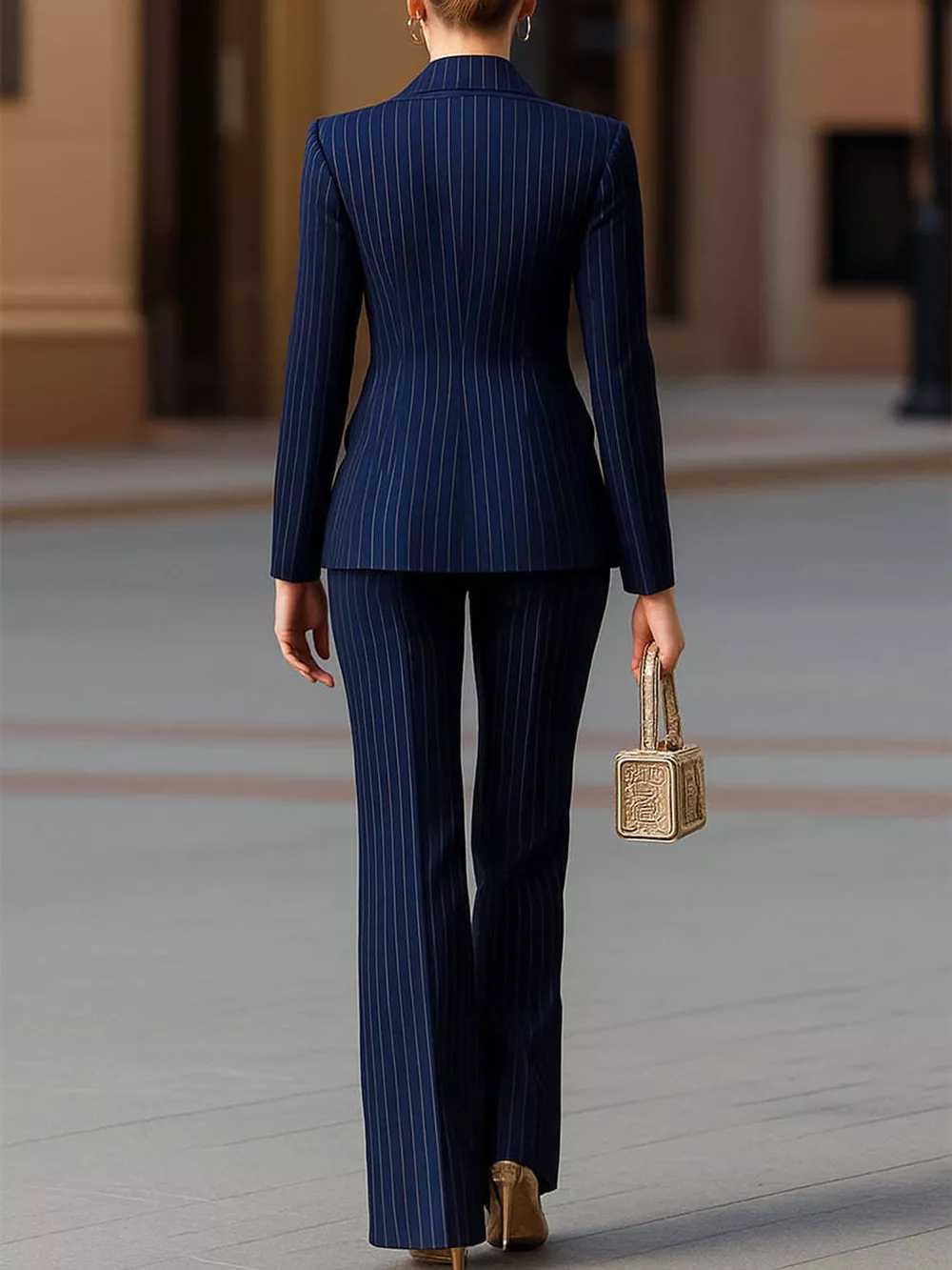 Double-Breasted Pinstripe Blazer and Wide-Leg Pants Set, image 5