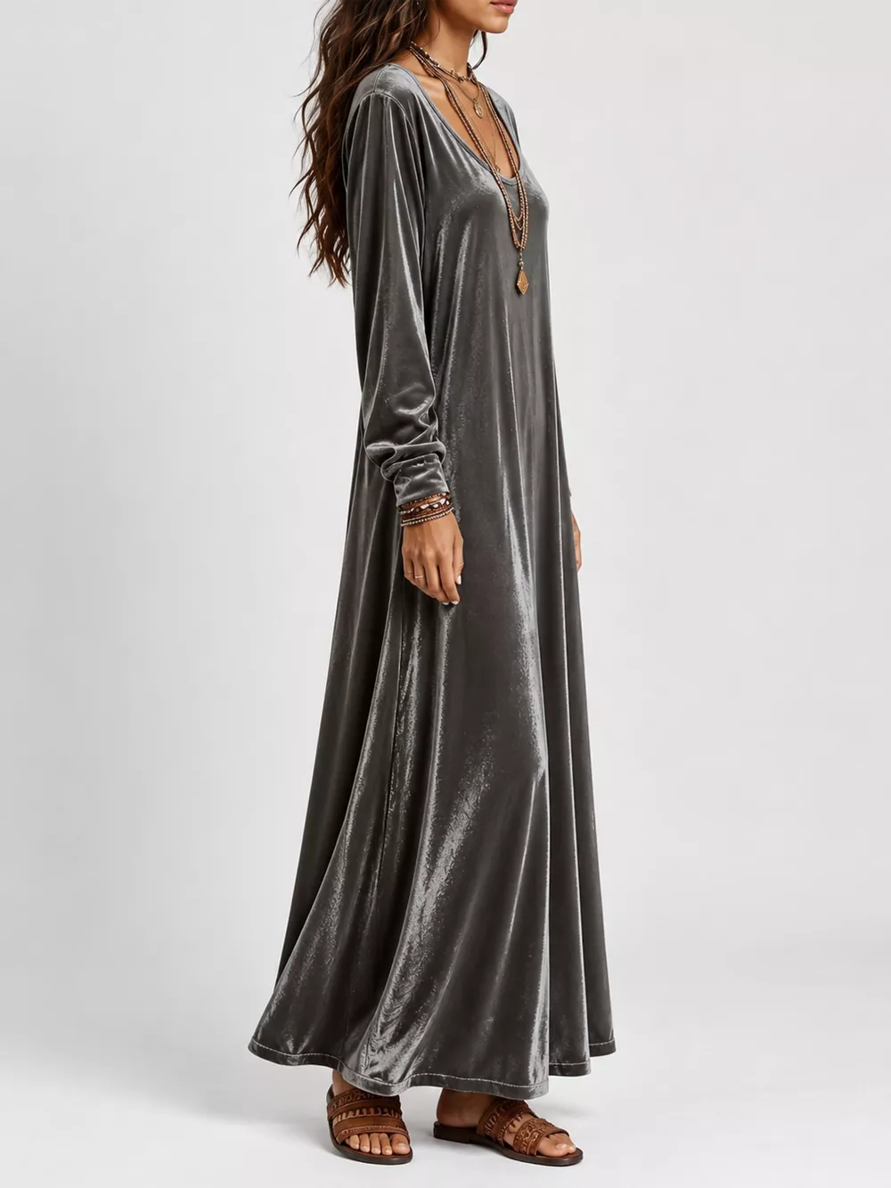Velvet Long-Sleeve Maxi Dress, image 12