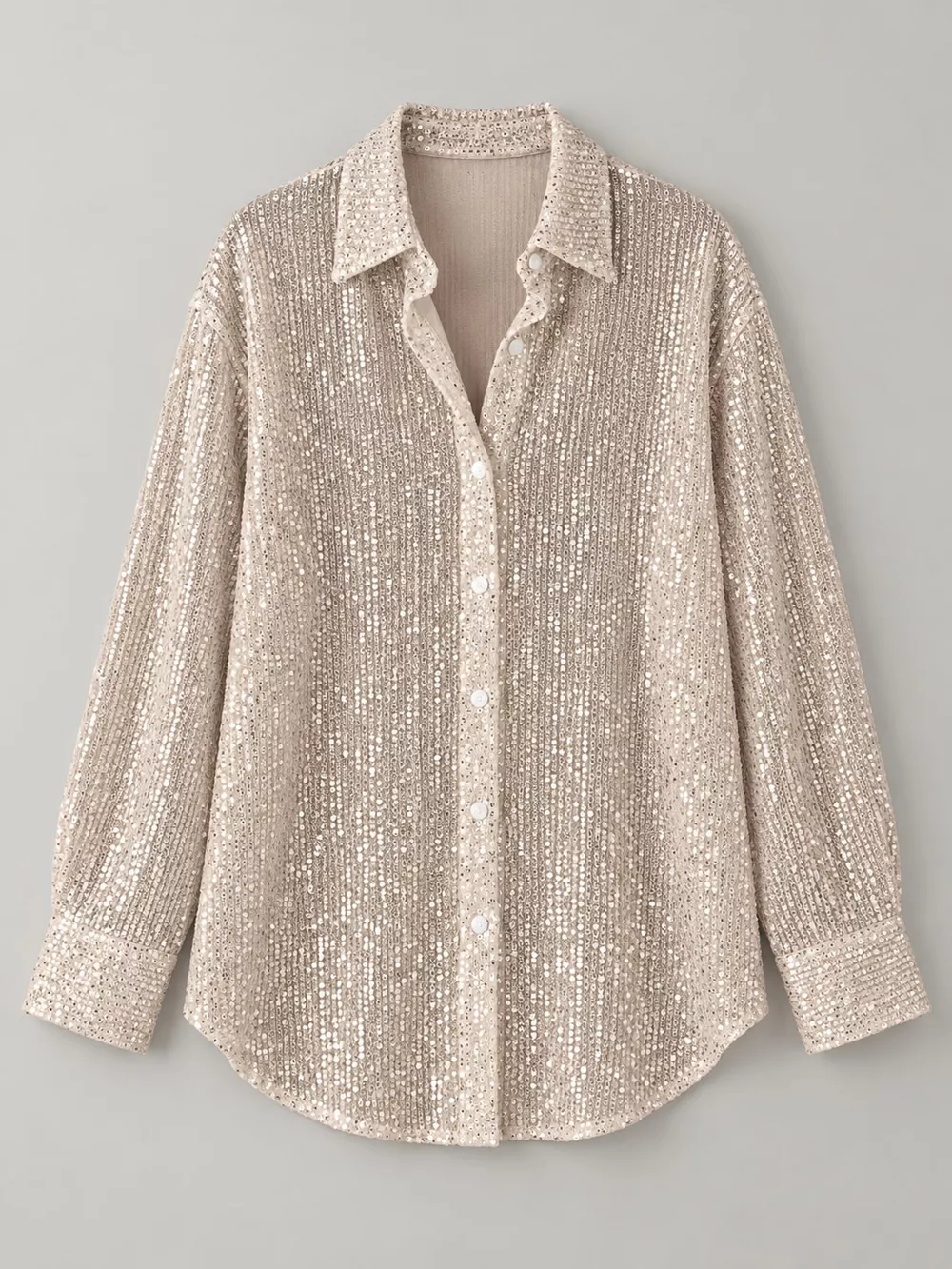 Full Size Sequin Button-Down Shirt Plus Size, image 4