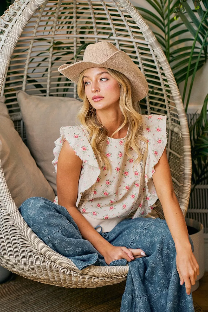 BiBi Flower Printed Ruffle Sleeve Trim Detail Top, image 15