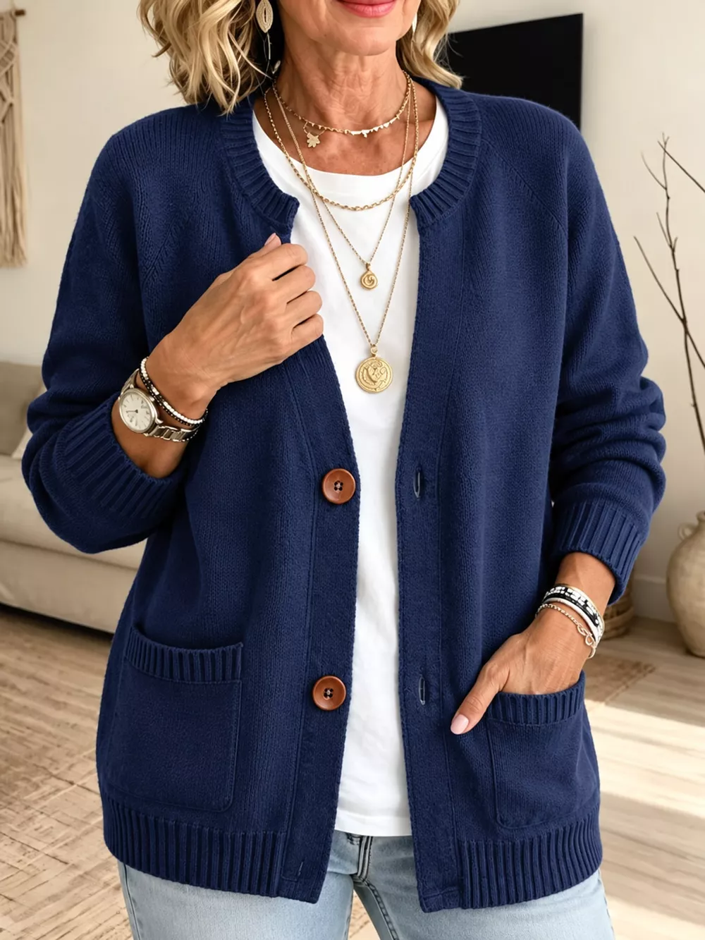 Full Size Button-Down Knit Cardigan Plus Size, image 6