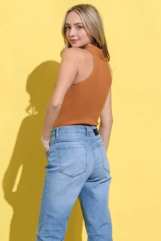 Basic Rib Cross Halter Neck Tank Top, image 4