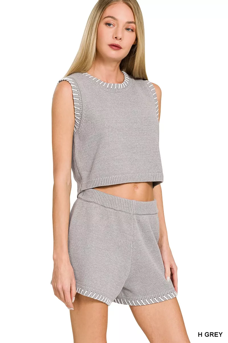 Stitch Detailed Cropped Sweater Vest, image 4