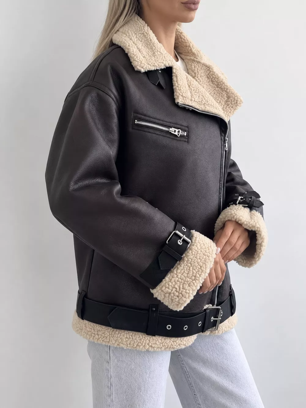 Faux Leather Zip Up Jacket, image 5