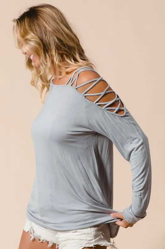 Jersey Knit One Shoulder Top with Criss Cross, image 5