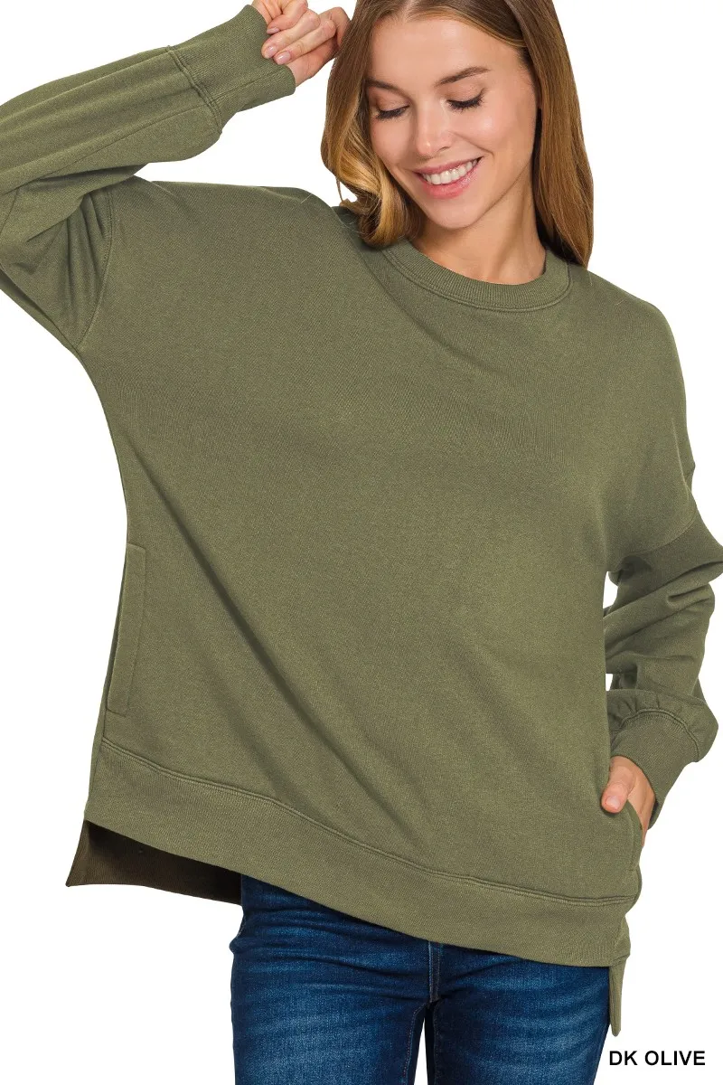 Fleece Hi-low Boyfriend Sweatshirts with Pockets, image 2