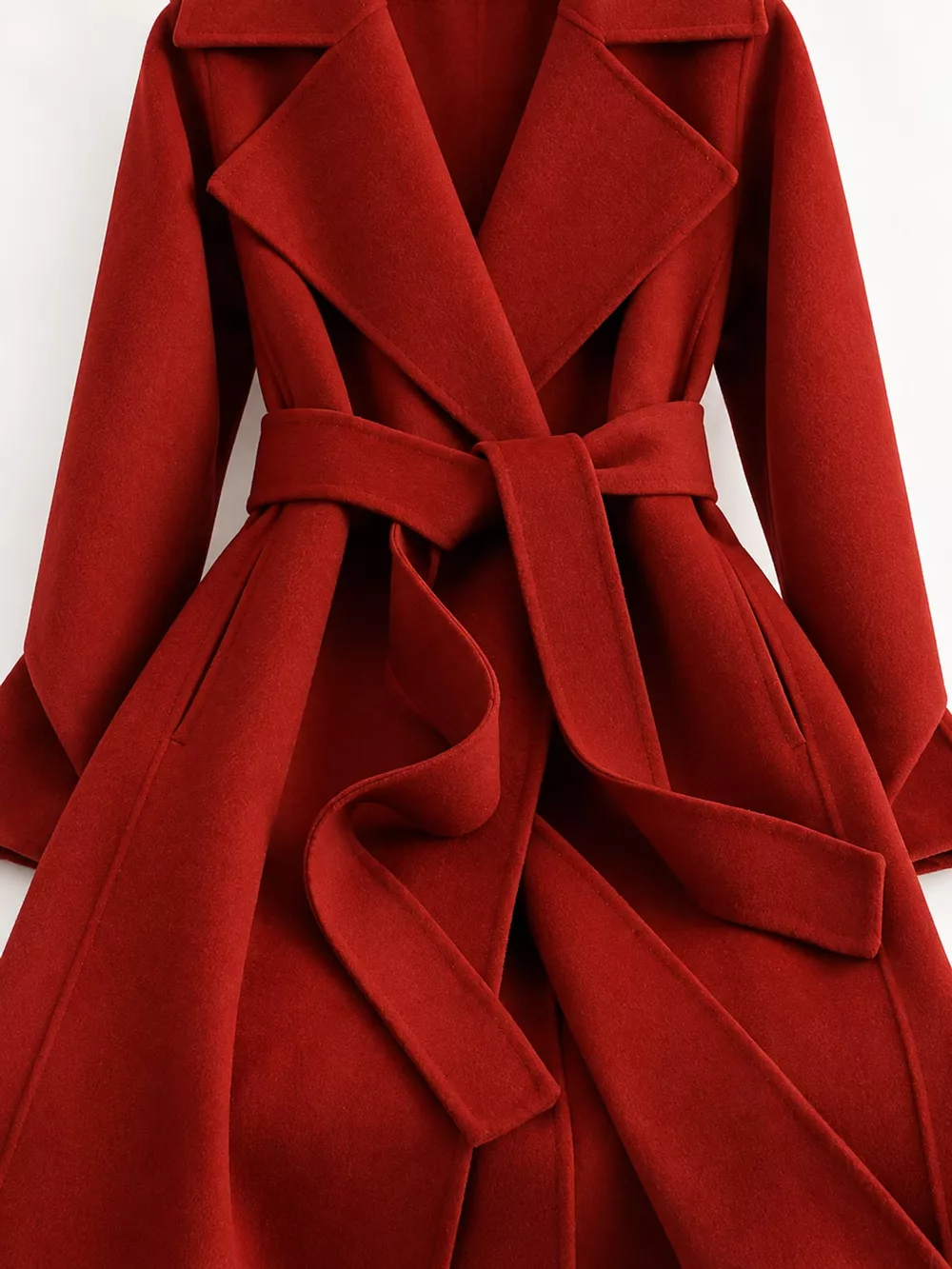 Longline Wool Coat with Waist-Defining Belt, image 14