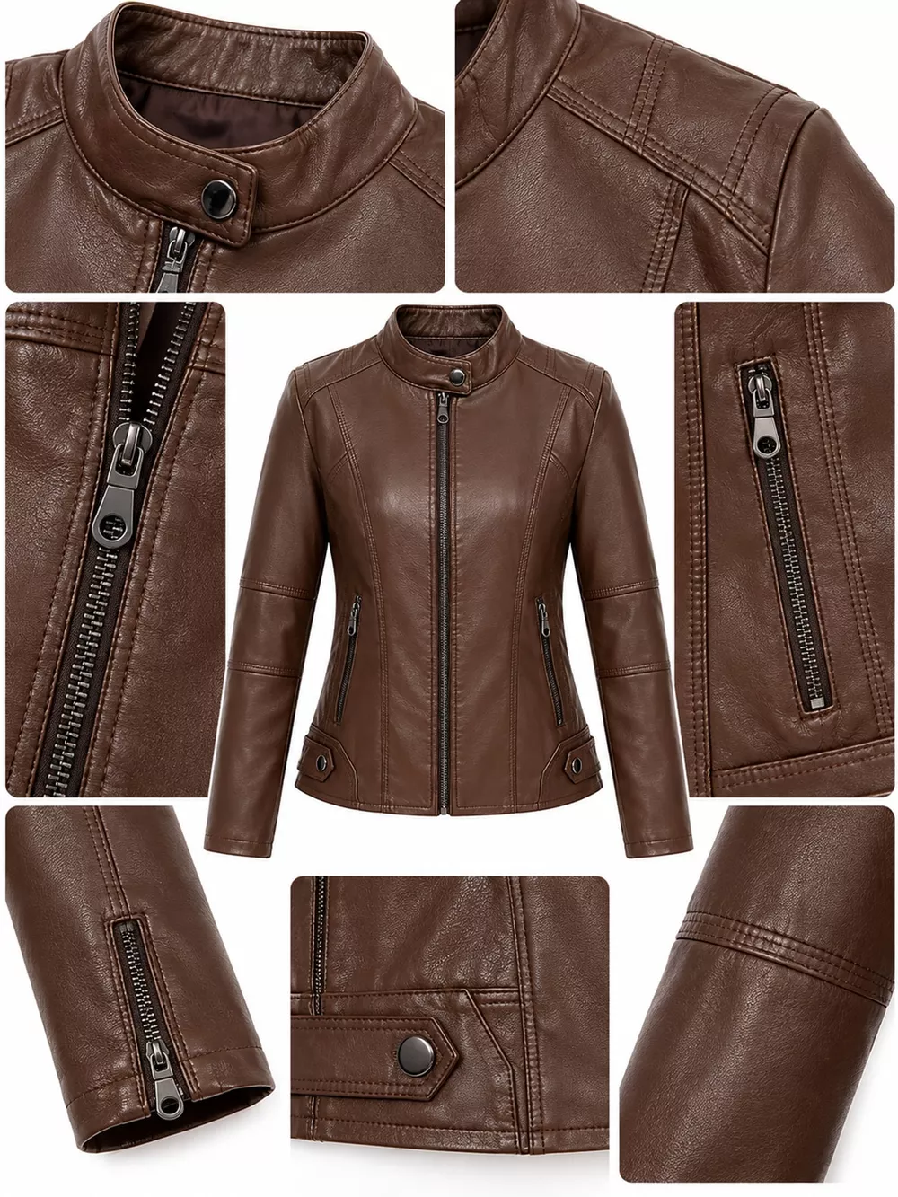 Full Size Slim Fit Faux Leather Moto Jacket Plus Size, image 27
