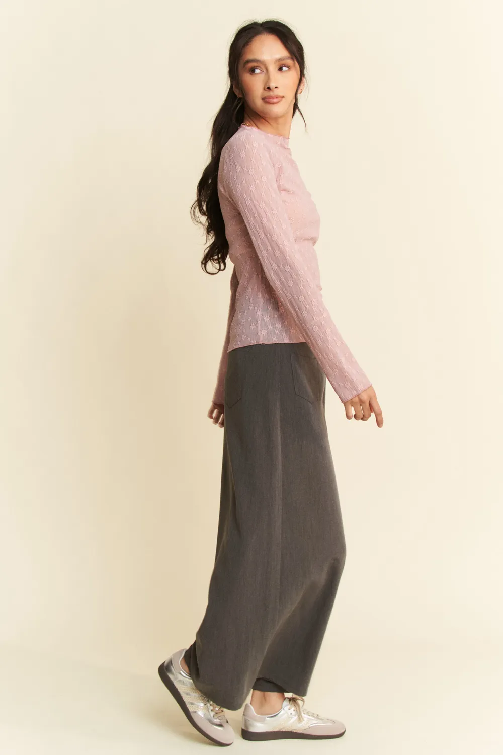 Long Sleeve Sheer Small Embroidered Bows Lace Top, image 6
