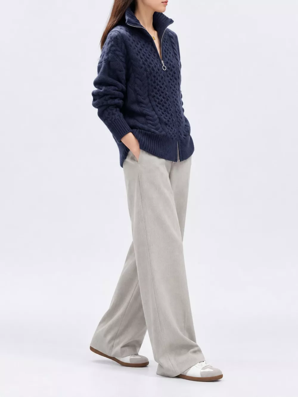 Full Size Cable-Knit Zip-Up Cardigan Plus Size, image 8