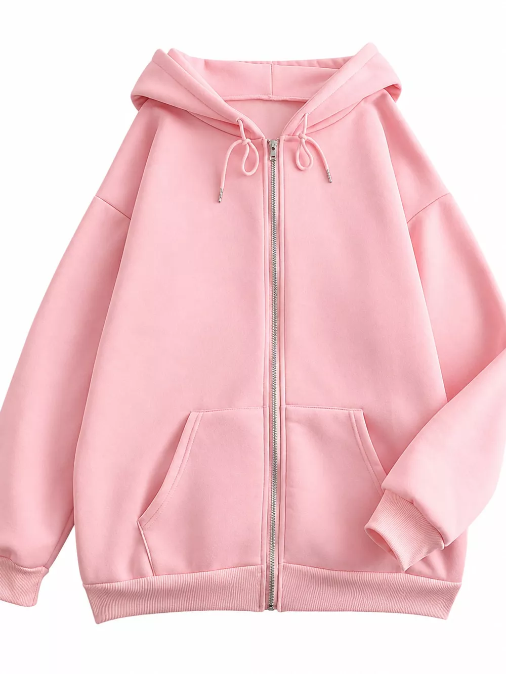 Full Size Oversized Solid Zip-Up Hoodie with Drawstring Plus Size, image 11