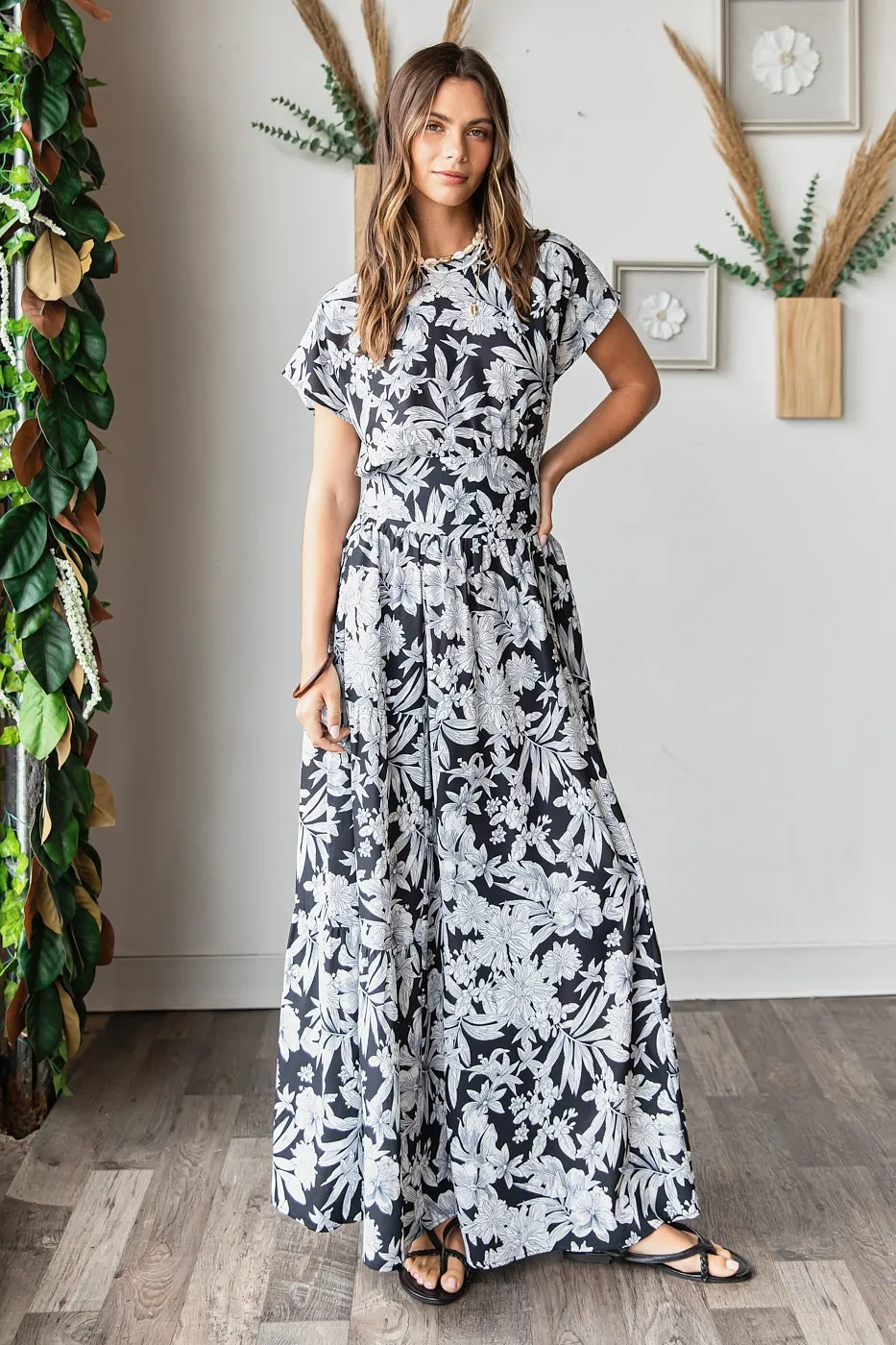 Tropical Print Top and Skirt Set