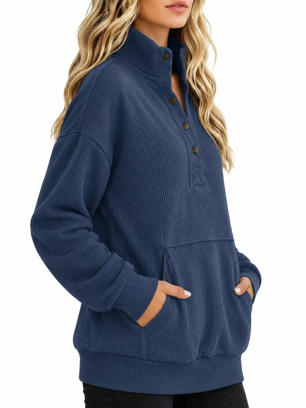 Full Size Quarter-Snap Sweatshirt with Kangaroo Pocket Plus Size, image 18
