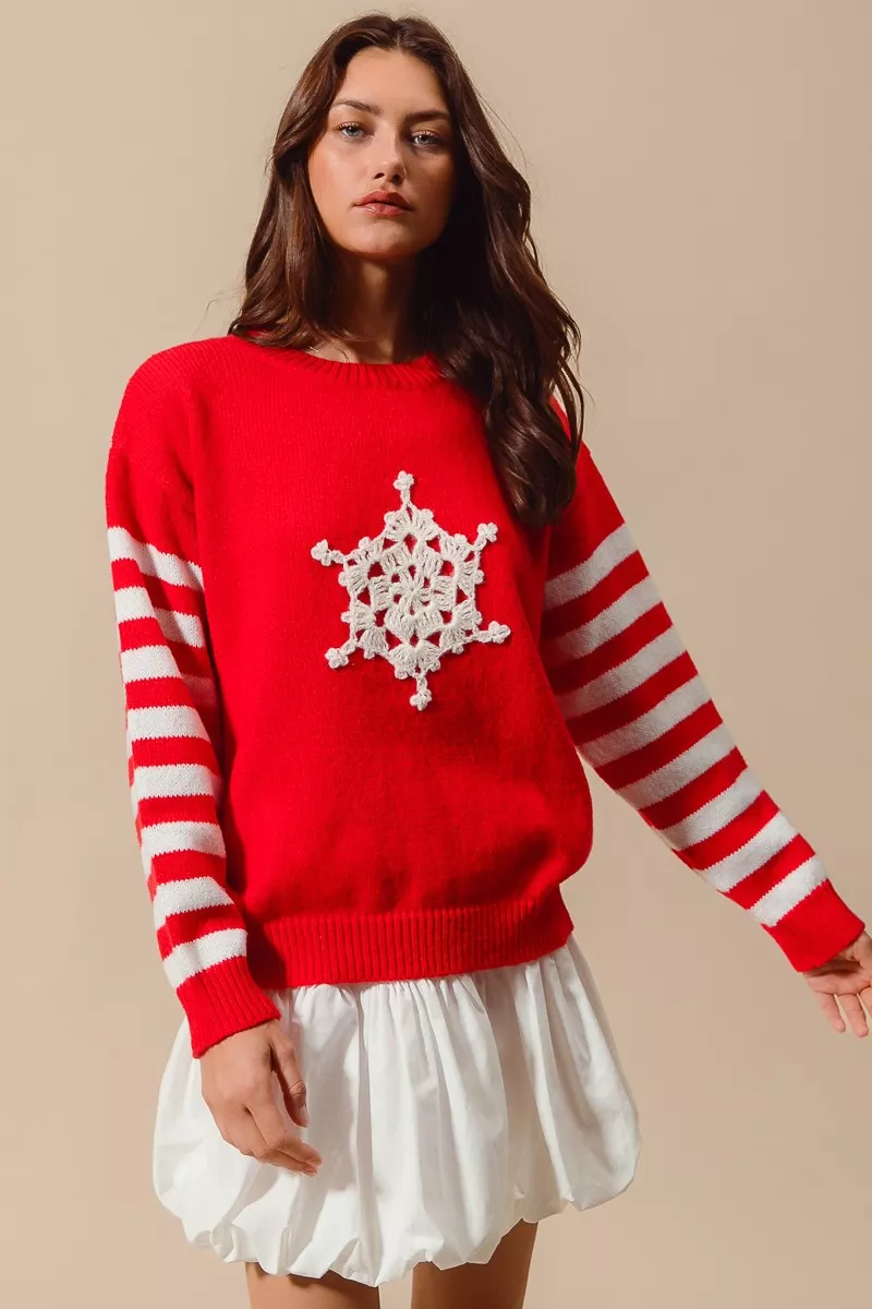 Christmas Snowflake Crochet Embellished Sweater, image 10