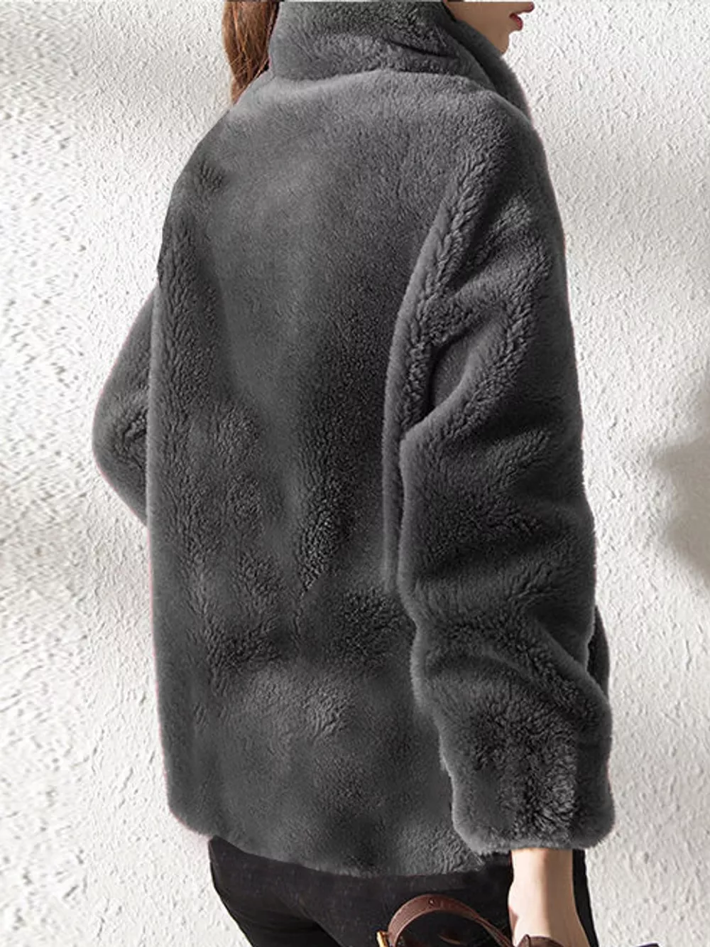 Full Size Drawstring Faux Fur Stand-Collar Zip-Up Outerwear Plus Size, image 16