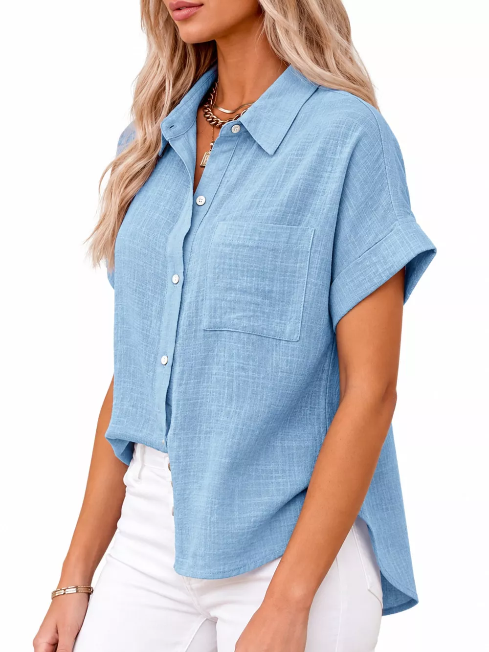 Full Size Button Up Short Sleeve Shirt Plus Size, image 37