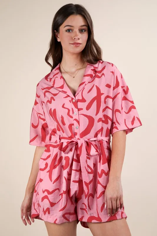 Oversized Printed Button Down Resort Romper, image 6
