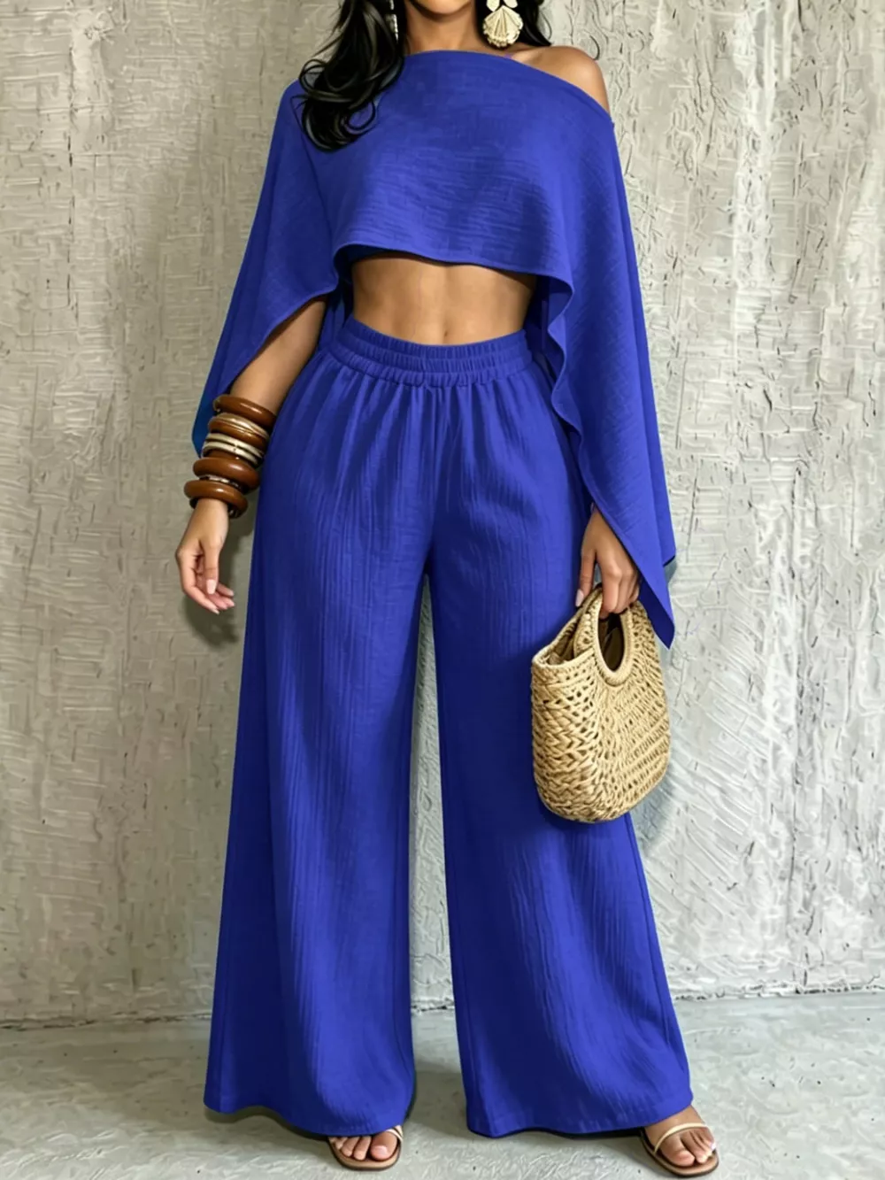 Boat Neck Crop Top and Wide-Leg Pants Set, image 41