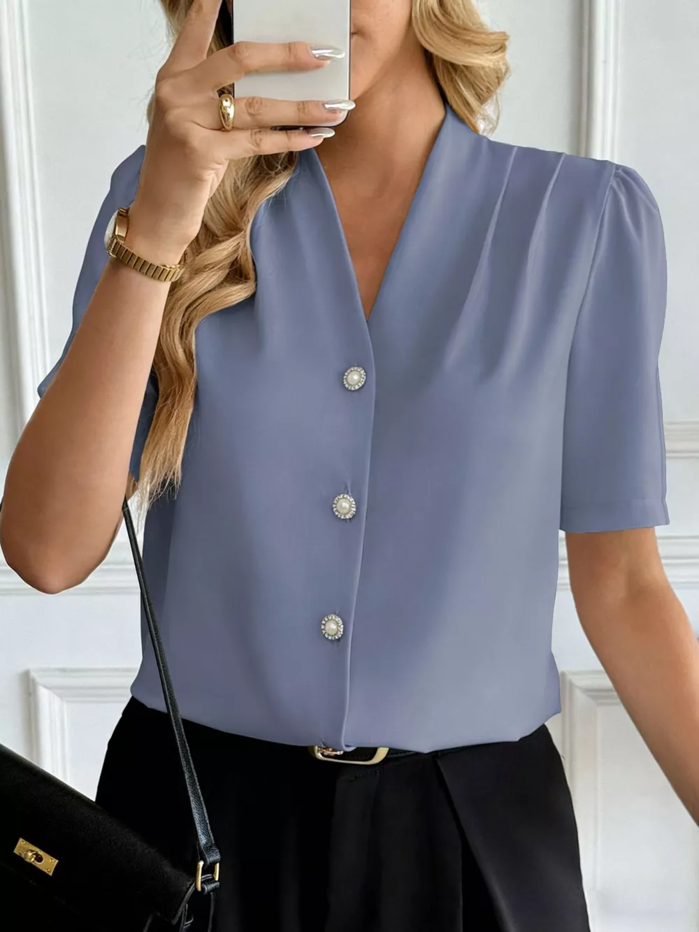 V-Neck Button-Down Shirt, image 6