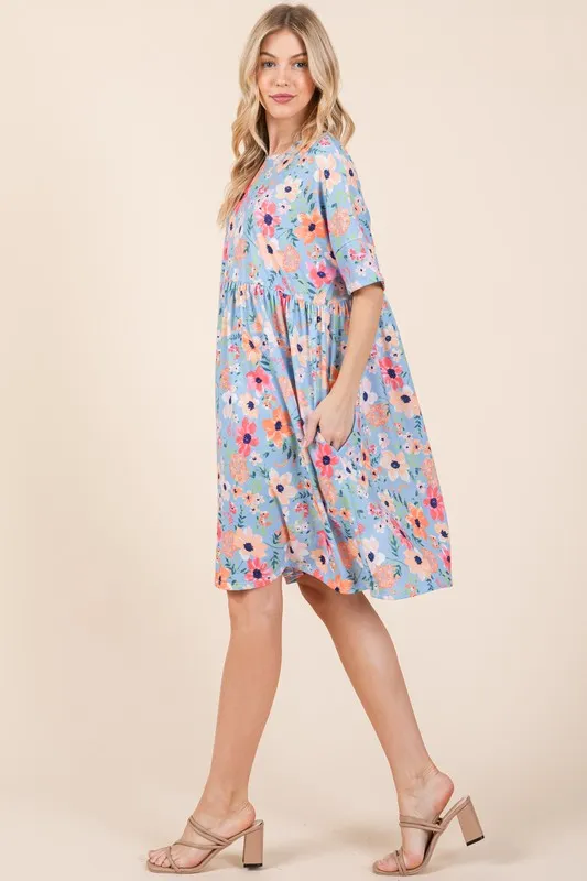 Floral Shirred Dress with Pockets, image 3