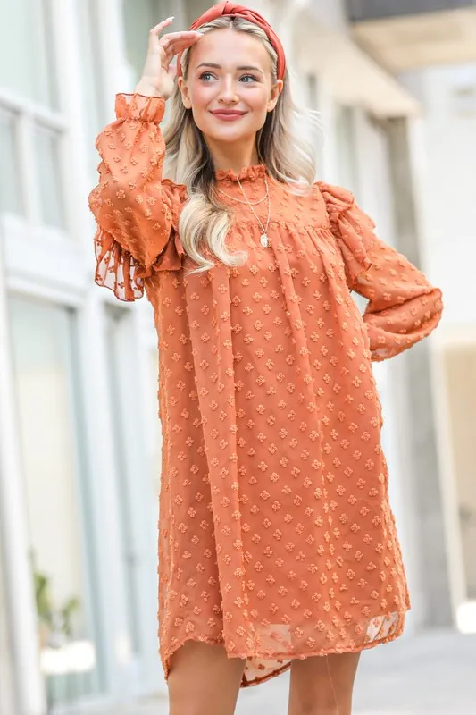 Lovely Ruffle Shoulder with Textured Woven Dress